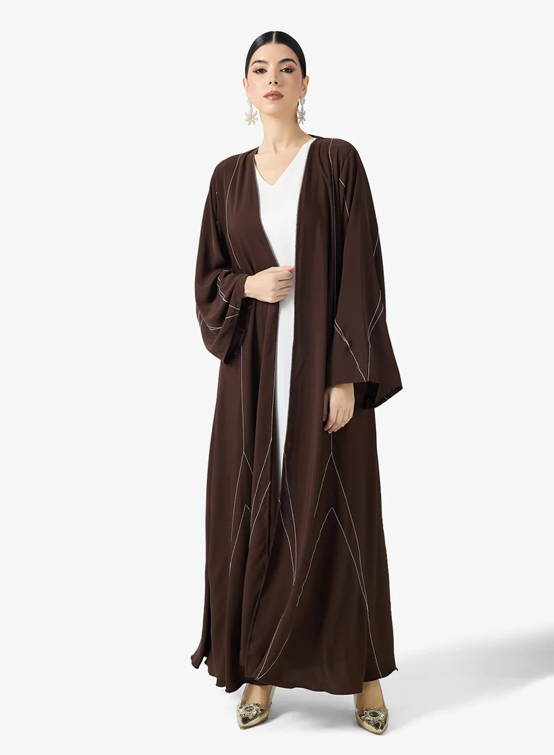 hayas closet  Embroidered Open Abaya With Sheila for Women | Best Price UAE